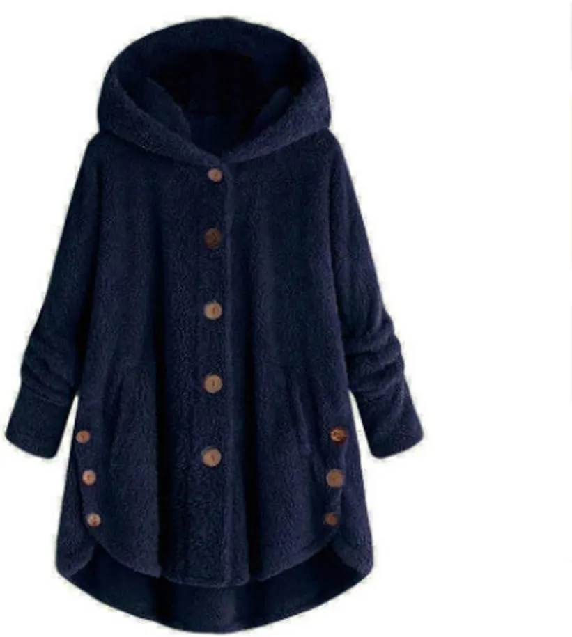 Womens Fuzzy Fleece Hoodie Jackets 2023 Fashion Button Down Sherpa Loungewear Oversized Cozy Home Shearling Coat