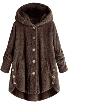 Womens Fuzzy Fleece Hoodie Jackets 2023 Fashion Button Down Sherpa Loungewear Oversized Cozy Home Shearling Coat