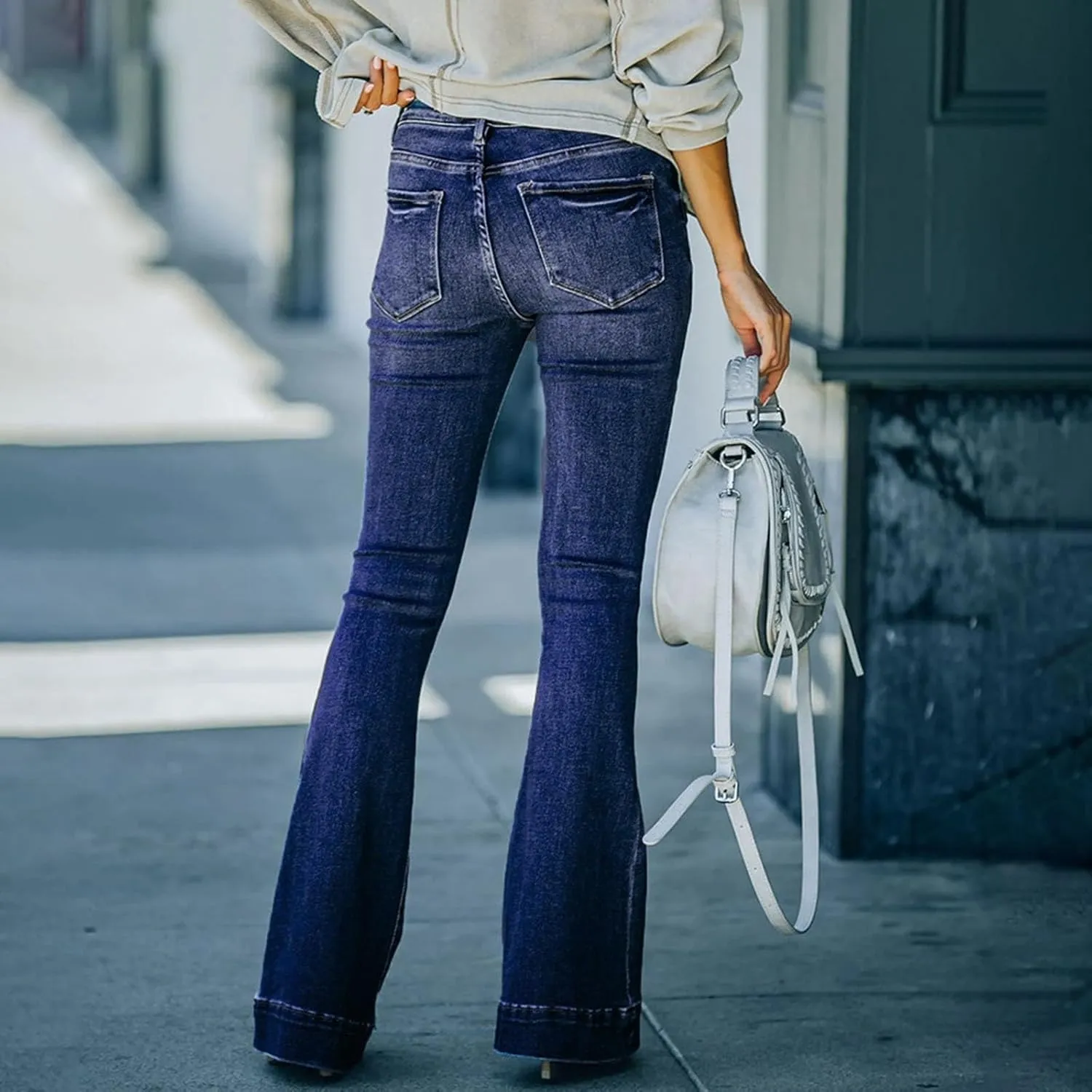 Women's High Waisted Bell Bottom Bootcut Jeans Flare Wide Leg Stretch Trendy Jeans