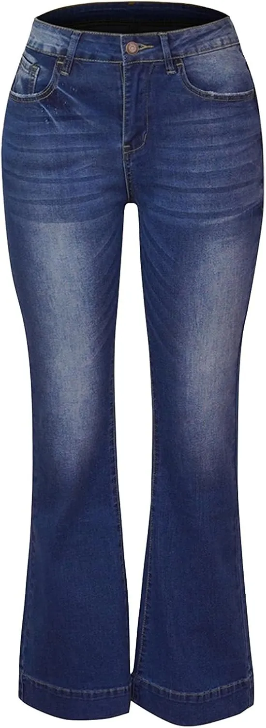 Women's High Waisted Bell Bottom Bootcut Jeans Flare Wide Leg Stretch Trendy Jeans