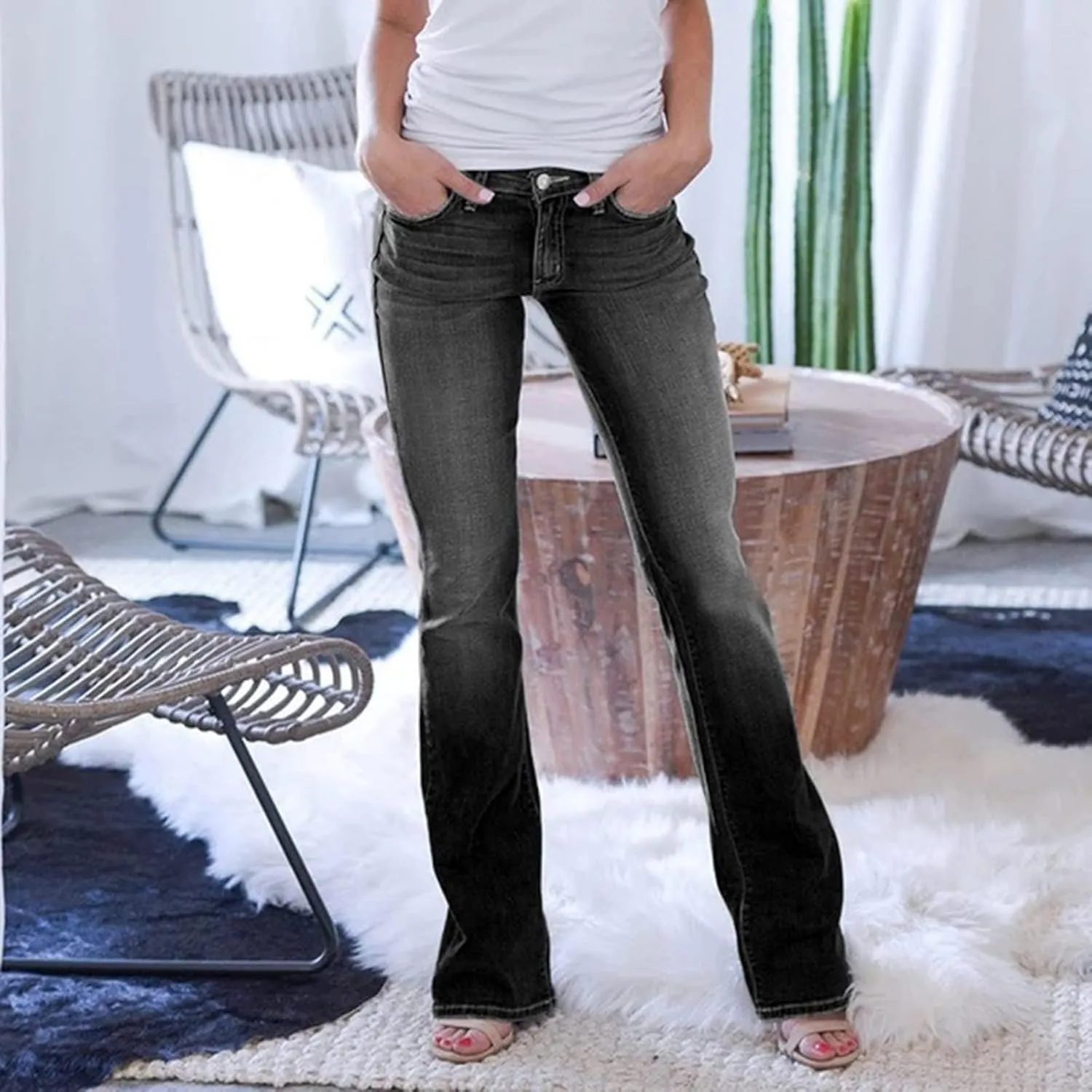 Women's High Waisted Curvy Bootcut Jeans Flare Wide Leg Stretch Trendy Denin Jeans
