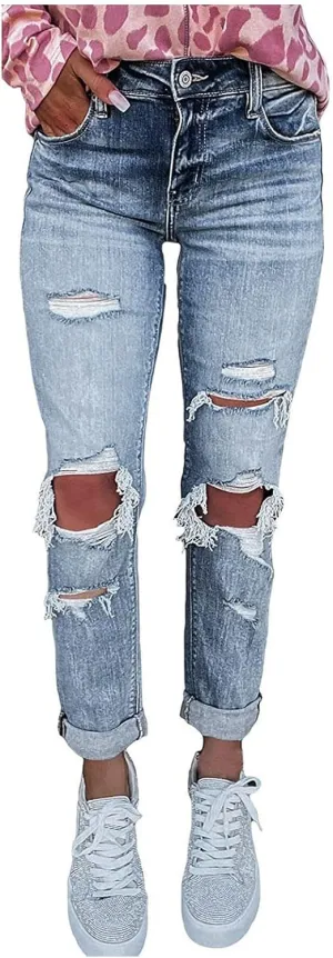 Women's High Waisted Jeans, Cut Out Skinny Denim Pants for Women Distressed Stretch Jeans Ripped Butt Lift Jeans