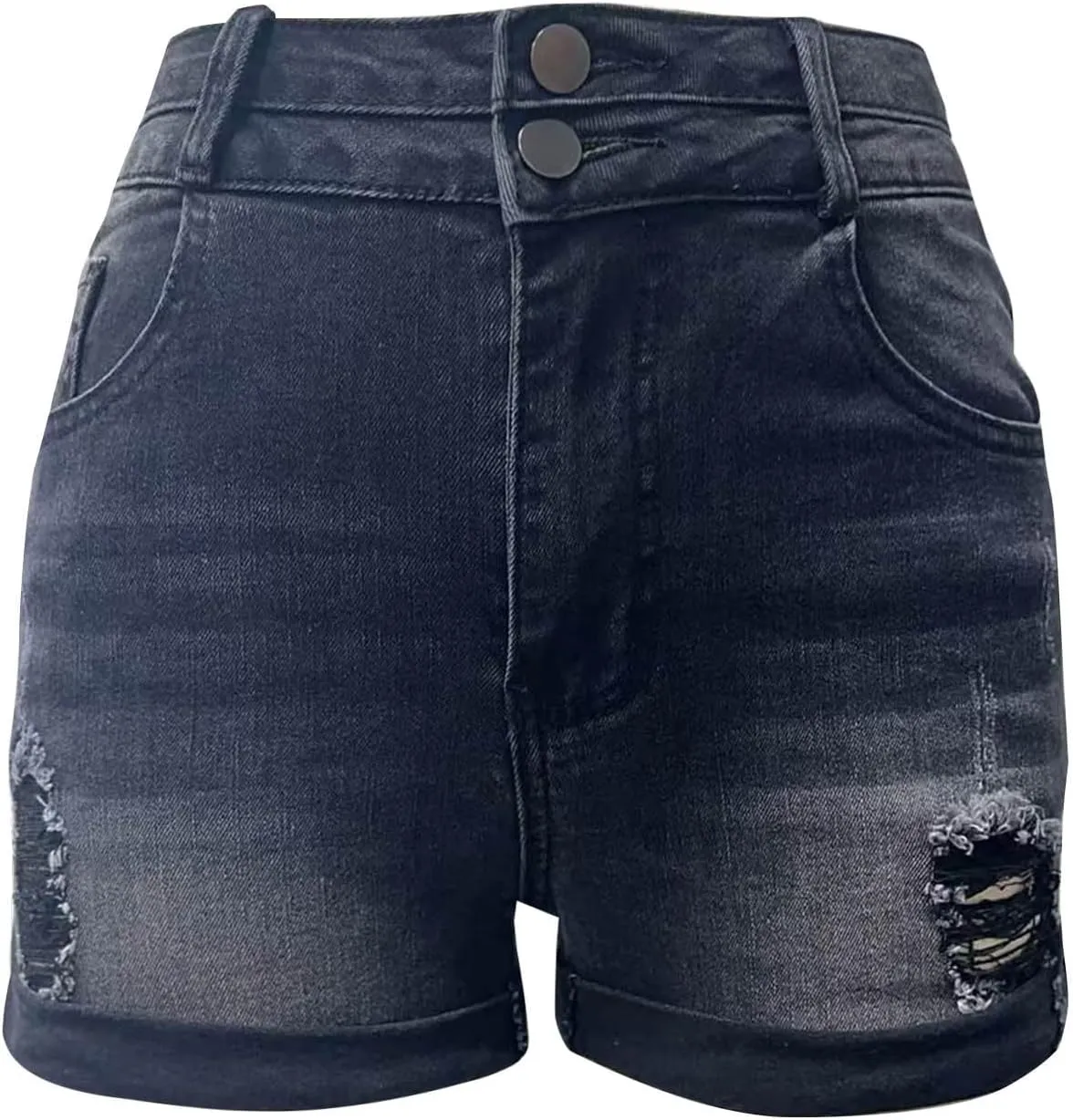 Women's High Waisted Rolled Hem Distressed Jeans Ripped Denim Shorts Casual Frayed Short Jeans with Pockets
