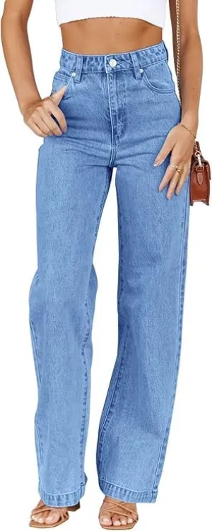 Womens Jeans High Waisted Straight Leg Loose Stretchy Lightweight Tummy Control Trendy Jeans for Women with Pockets