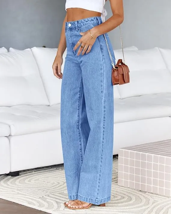Womens Jeans High Waisted Straight Leg Loose Stretchy Lightweight Tummy Control Trendy Jeans for Women with Pockets