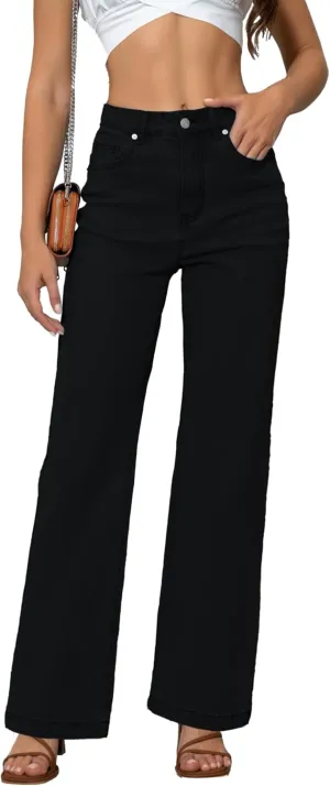 Womens Jeans Mid Waisted Straight Leg Loose Stretchy Lightweight Tummy Control Trendy Jeans for Women 2025 Black