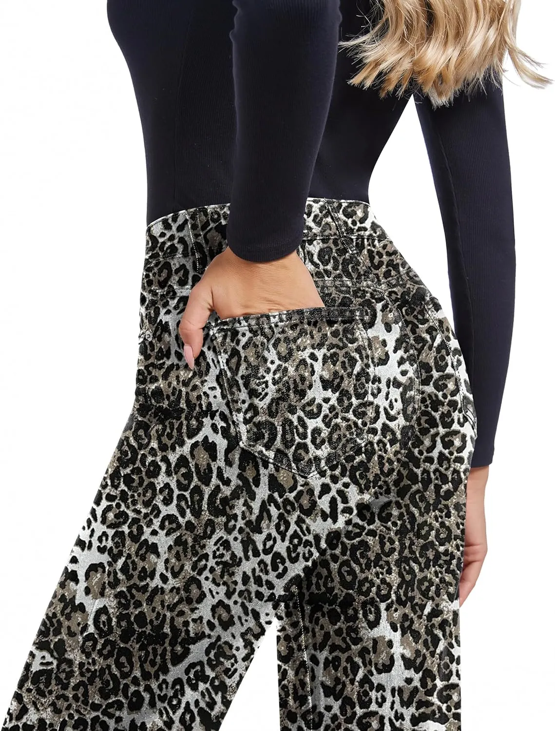Women's Jeans Straight Leg Casual High Waisted Stretch Trendy Black Pull On Jeans for Women