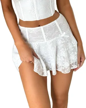 Womens Lace Trim Mini Skirt Street Ruffle Hem Sexy Pleated Flowy Y2k Cute Floral Lolita Layered Slip Under Skirts