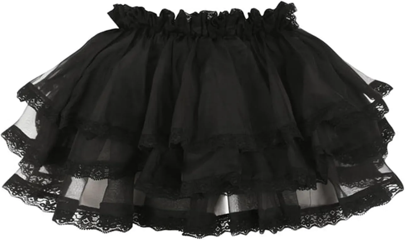 Womens Lace Trim Mini Skirt Street Ruffle Hem Sexy Pleated Flowy Y2k Cute Floral Lolita Layered Slip Under Skirts