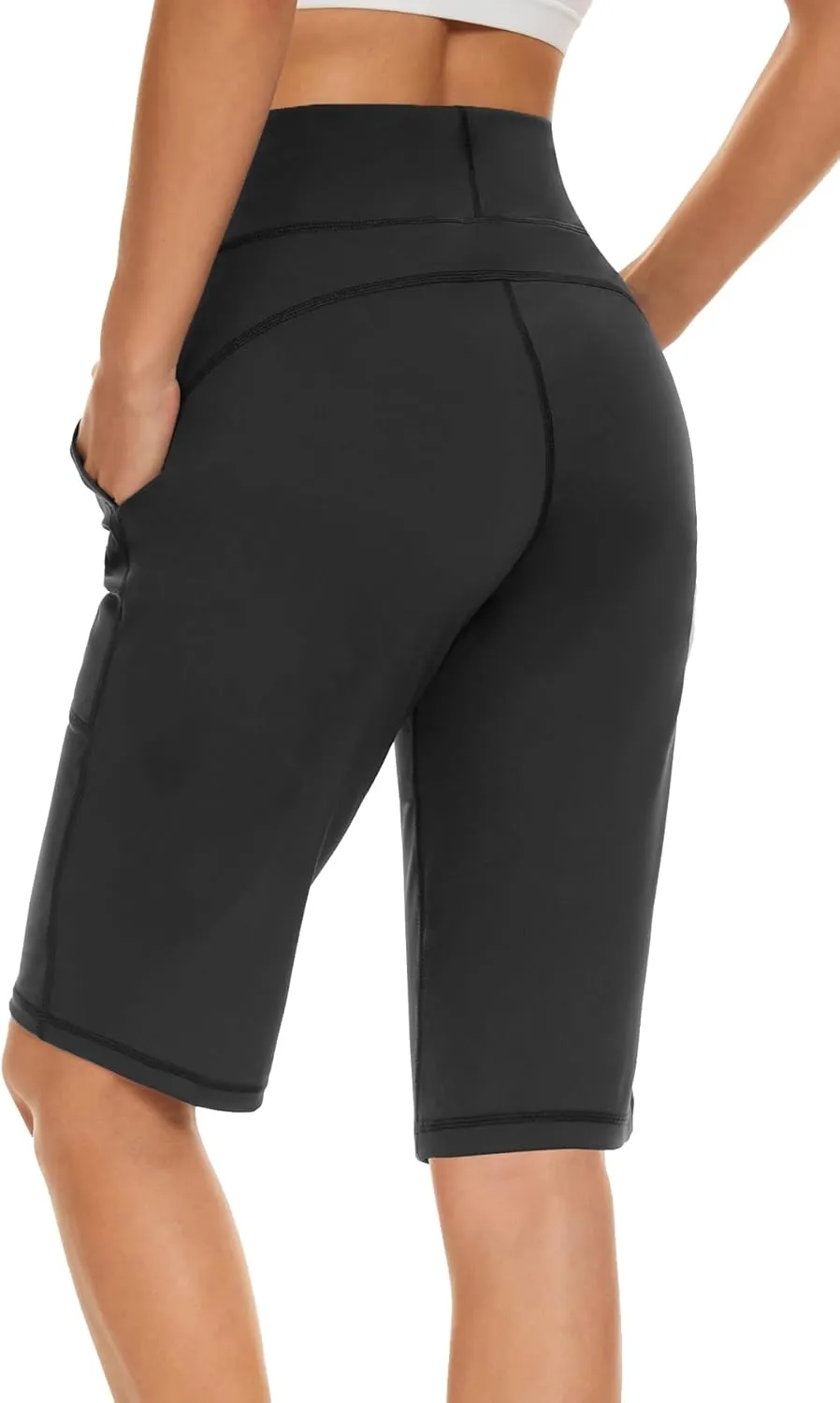Women's Long Shorts 12" Knee Length Running Athletic High Waist Deep Pockets Quick Dry Loose Fit