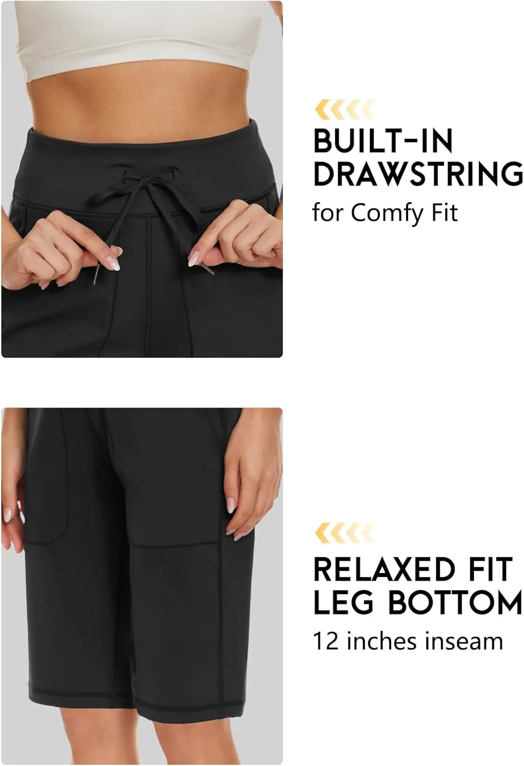 Women's Long Shorts 12" Knee Length Running Athletic High Waist Deep Pockets Quick Dry Loose Fit