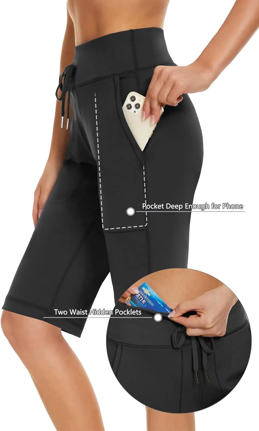 Women's Long Shorts 12" Knee Length Running Athletic High Waist Deep Pockets Quick Dry Loose Fit
