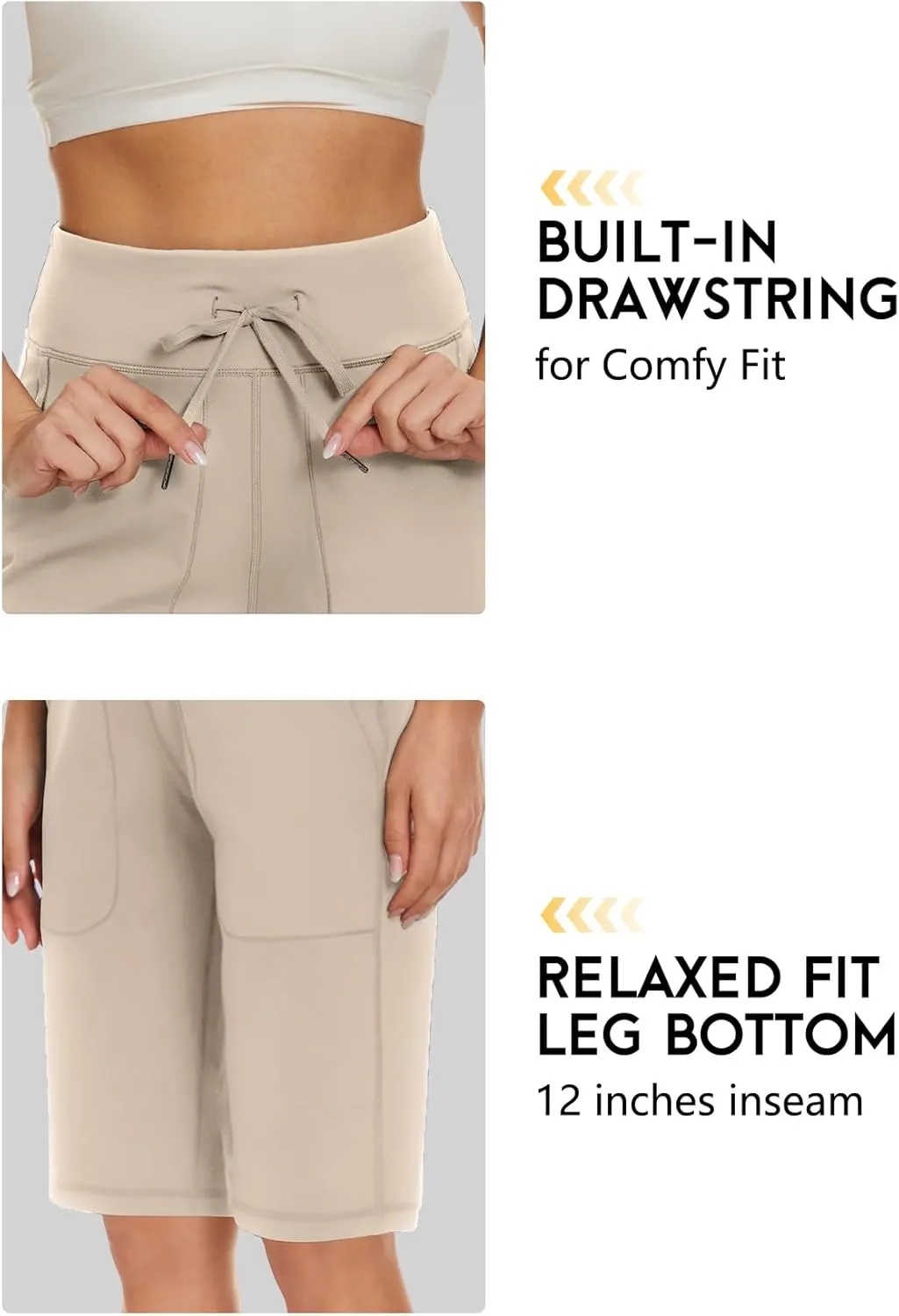 Women's Long Shorts 12" Knee Length Running Athletic High Waist Deep Pockets Quick Dry Loose Fit