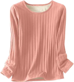 Women's Long Sleeve Thermal Pullover Winter Warm Crewneck Shirts Fleece Lined Pajamas Tops Soft Fuzzy Loungewear