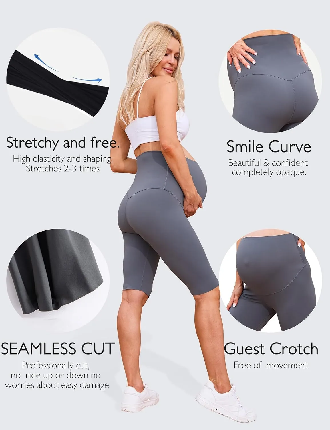 Womens Maternity Yoga Shorts Over The Belly Pregnancy Workout Athletic Running Biker Shorts Comfy Stretchy