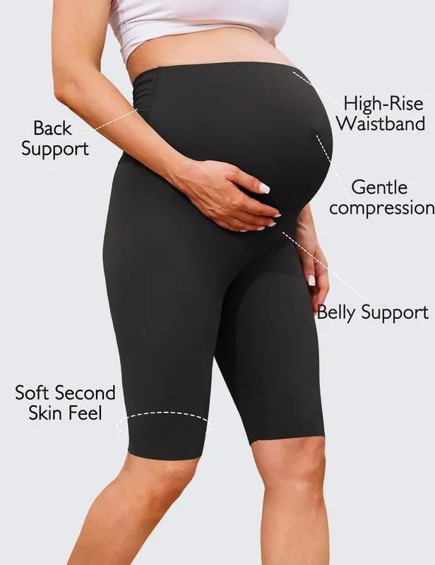 Womens Maternity Yoga Shorts Over The Belly Pregnancy Workout Athletic Running Biker Shorts Comfy Stretchy