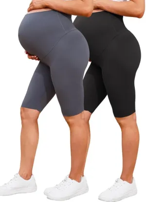 Womens Maternity Yoga Shorts Over The Belly Pregnancy Workout Athletic Running Biker Shorts Comfy Stretchy