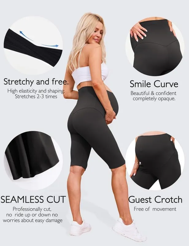 Womens Maternity Yoga Shorts Over The Belly Pregnancy Workout Athletic Running Biker Shorts Comfy Stretchy