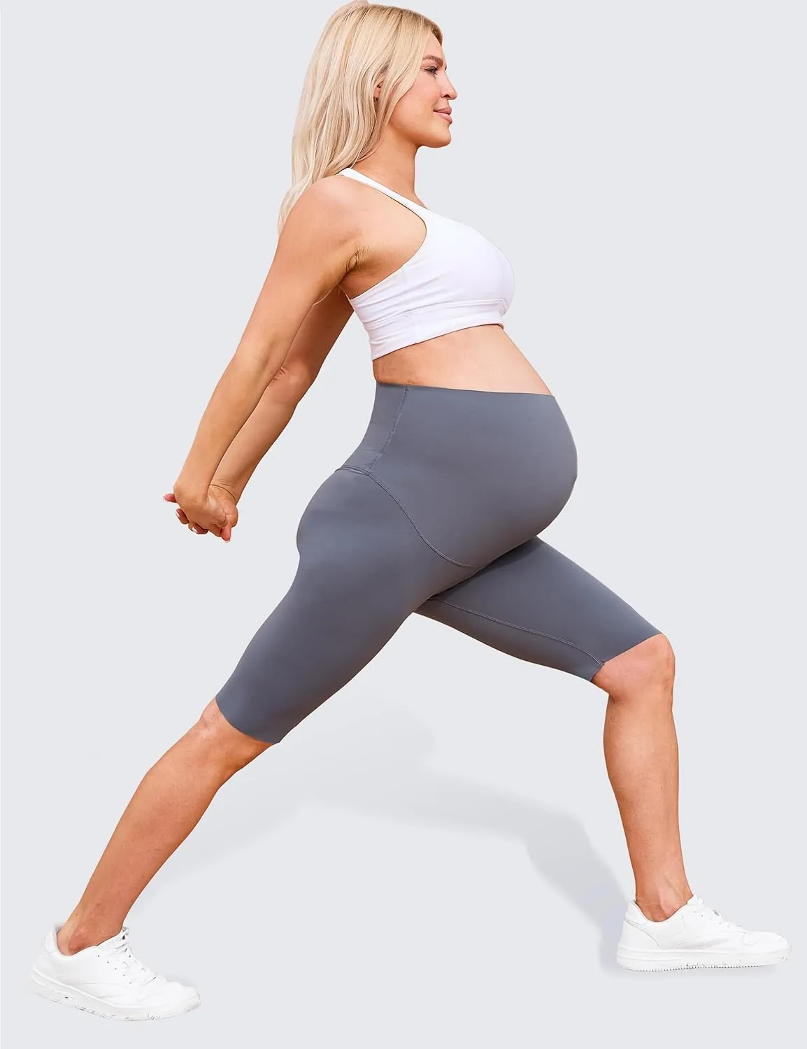 Womens Maternity Yoga Shorts Over The Belly Pregnancy Workout Athletic Running Biker Shorts Comfy Stretchy