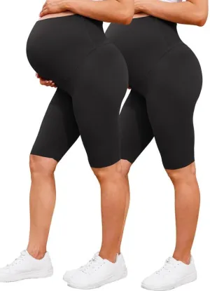 Womens Maternity Yoga Shorts Over The Belly Pregnancy Workout Athletic Running Biker Shorts Comfy Stretchy