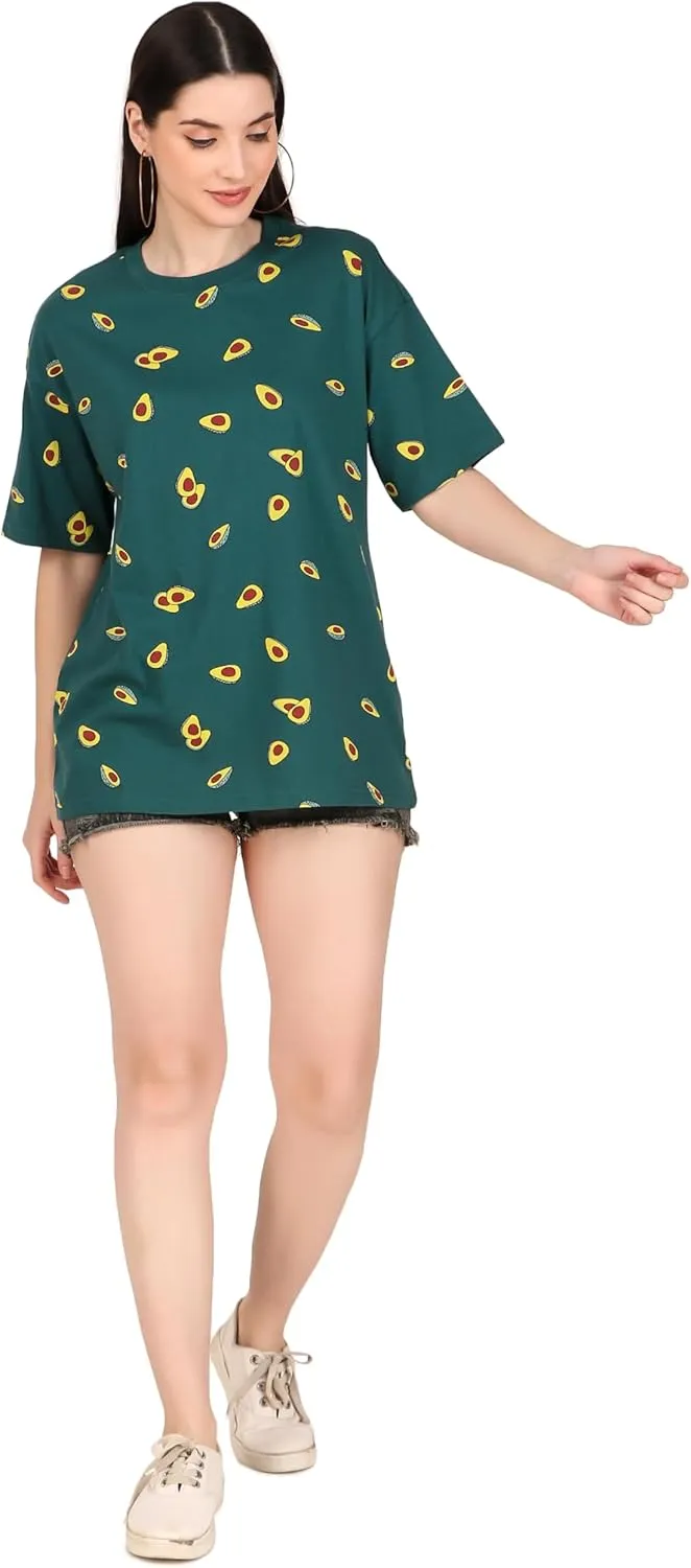 Women's Oversized Fit Soft Cotton Jersey All Over Printed Casual T-Shirts in 180 GSM Fabric