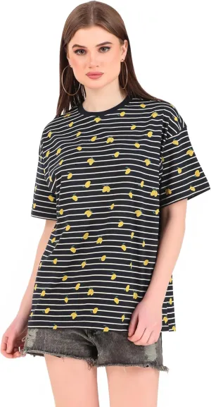 Women's Oversized Fit Soft Cotton Jersey All Over Printed Casual T-Shirts in 180 GSM Fabric