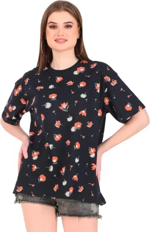 Women's Oversized Fit Soft Cotton Jersey All Over Printed Casual T-Shirts in 180 GSM Fabric