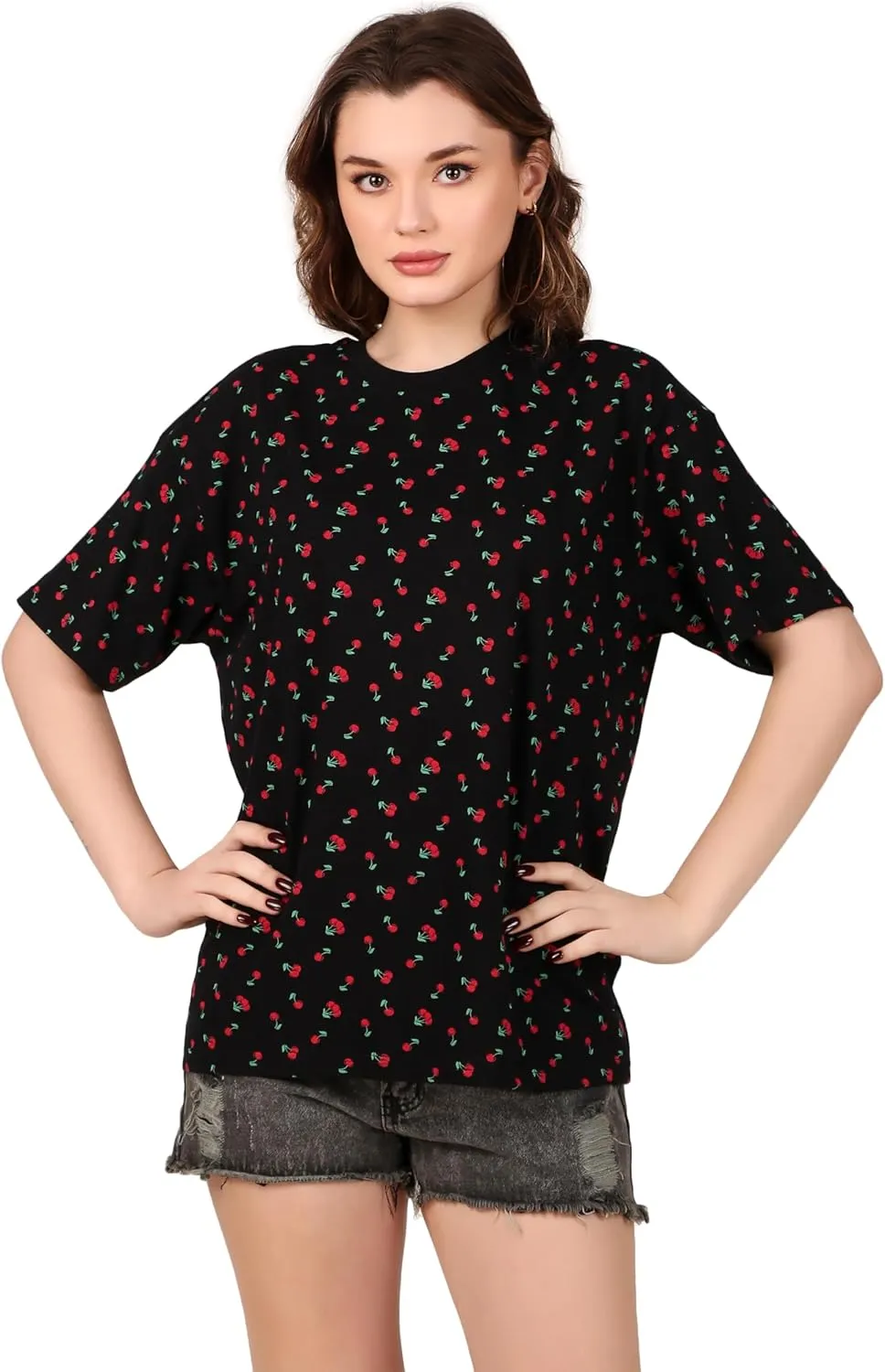 Women's Oversized Fit Soft Cotton Jersey All Over Printed Casual T-Shirts in 180 GSM Fabric