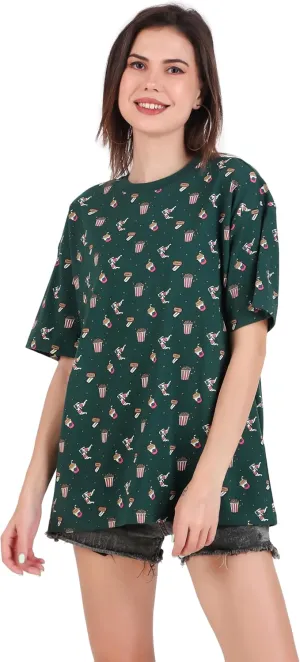 Women's Oversized Fit Soft Cotton Jersey All Over Printed Casual T-Shirts in 180 GSM Fabric