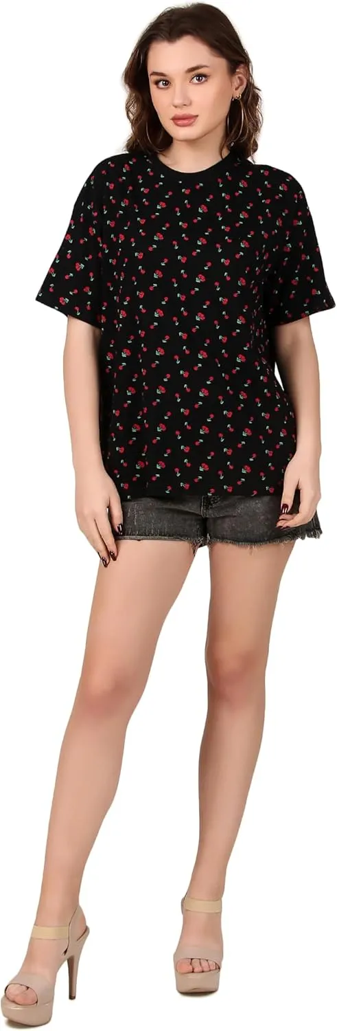 Women's Oversized Fit Soft Cotton Jersey All Over Printed Casual T-Shirts in 180 GSM Fabric
