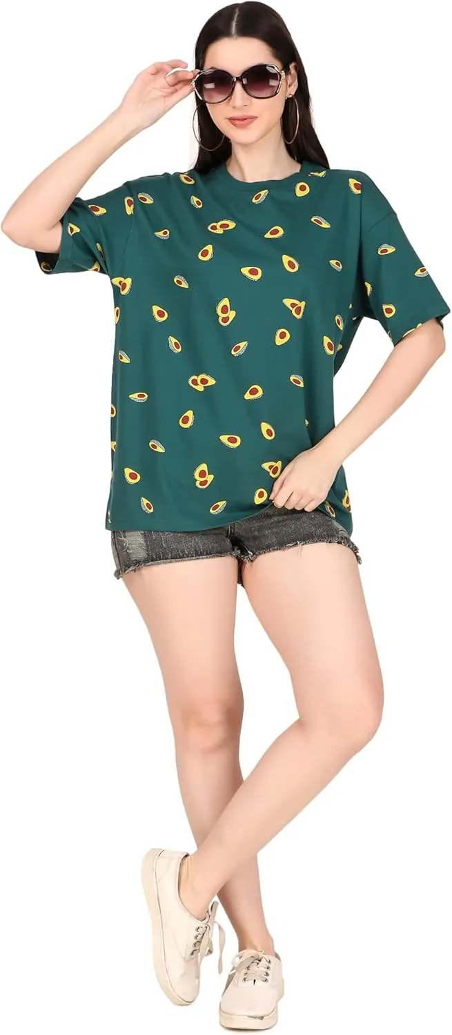Women's Oversized Fit Soft Cotton Jersey All Over Printed Casual T-Shirts in 180 GSM Fabric