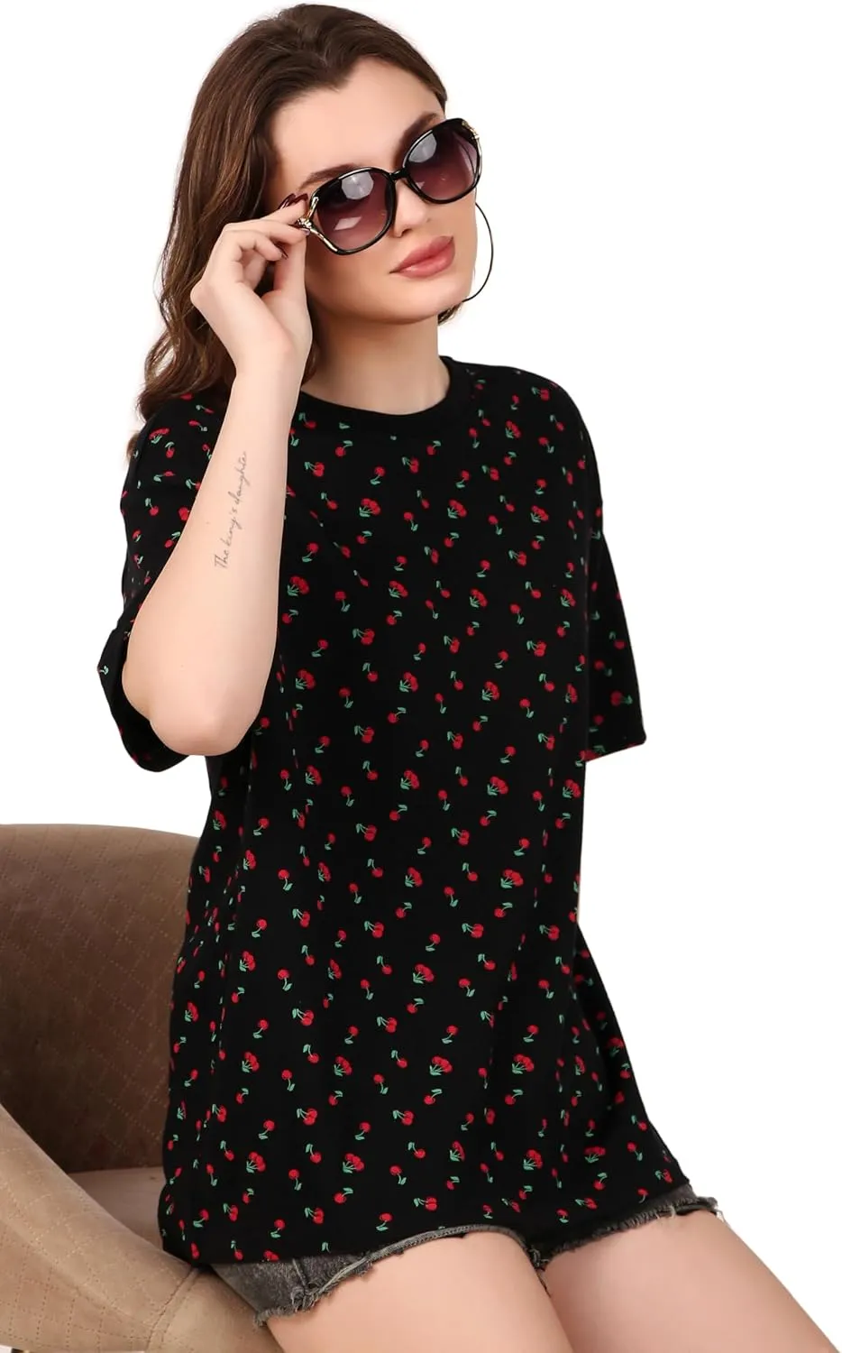 Women's Oversized Fit Soft Cotton Jersey All Over Printed Casual T-Shirts in 180 GSM Fabric