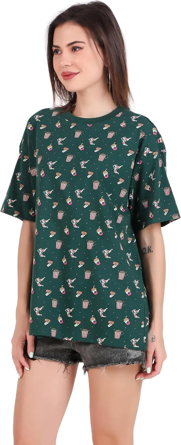 Women's Oversized Fit Soft Cotton Jersey All Over Printed Casual T-Shirts in 180 GSM Fabric