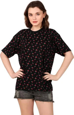 Women's Oversized Fit Soft Cotton Jersey All Over Printed Casual T-Shirts in 180 GSM Fabric