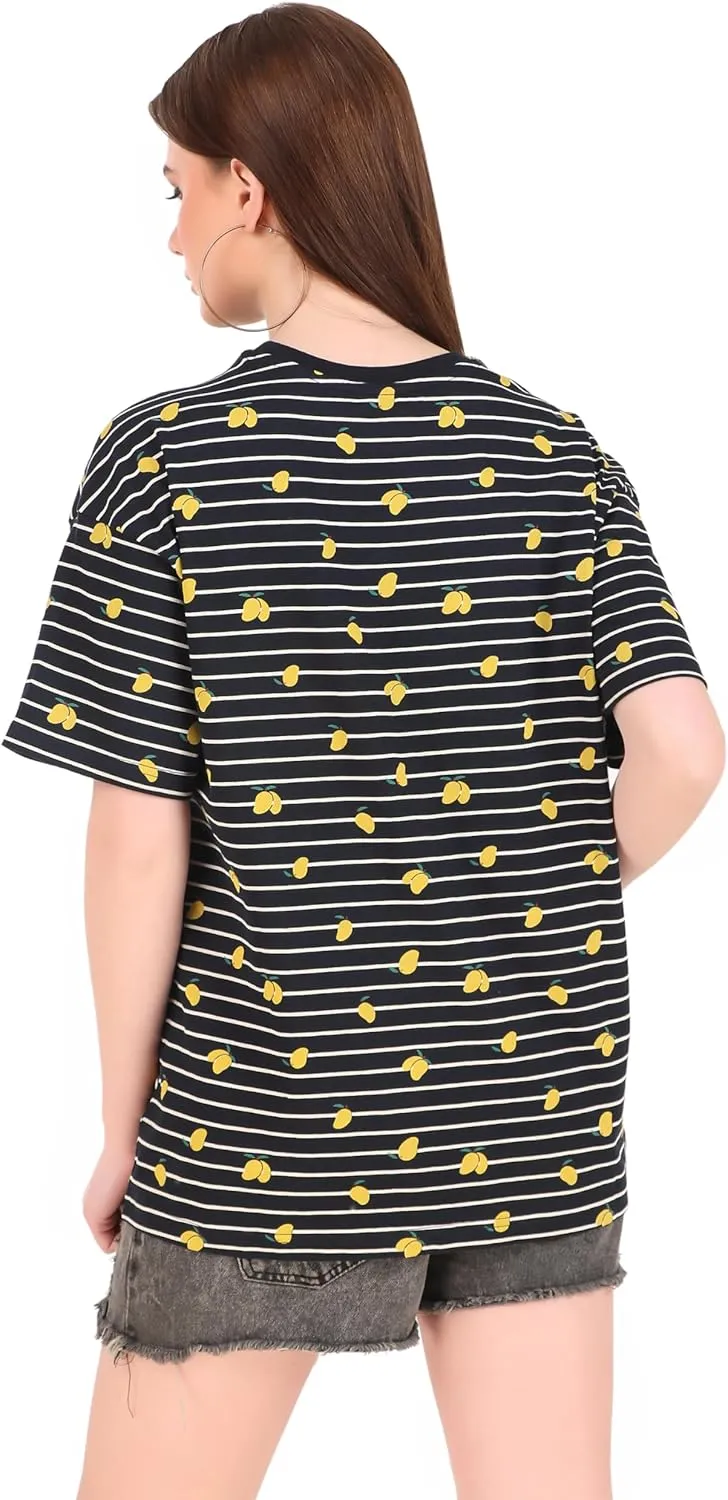 Women's Oversized Fit Soft Cotton Jersey All Over Printed Casual T-Shirts in 180 GSM Fabric