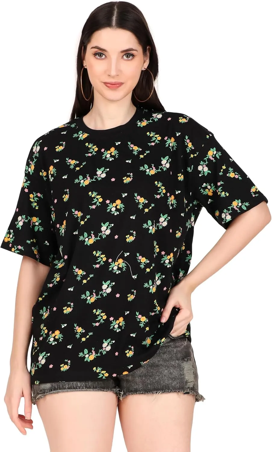 Women's Oversized Fit Soft Cotton Jersey All Over Printed Casual T-Shirts in 180 GSM Fabric