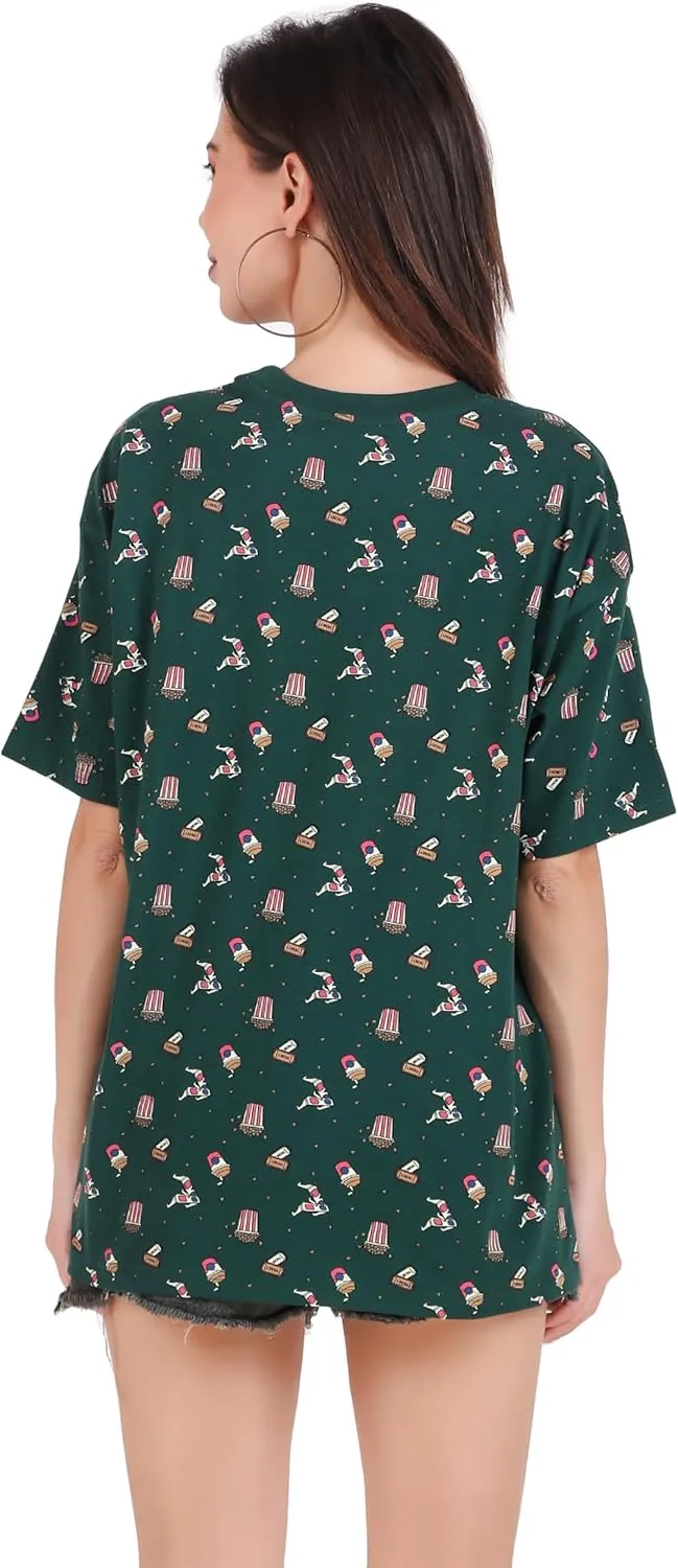 Women's Oversized Fit Soft Cotton Jersey All Over Printed Casual T-Shirts in 180 GSM Fabric