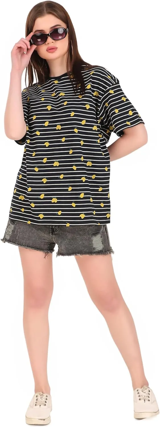 Women's Oversized Fit Soft Cotton Jersey All Over Printed Casual T-Shirts in 180 GSM Fabric