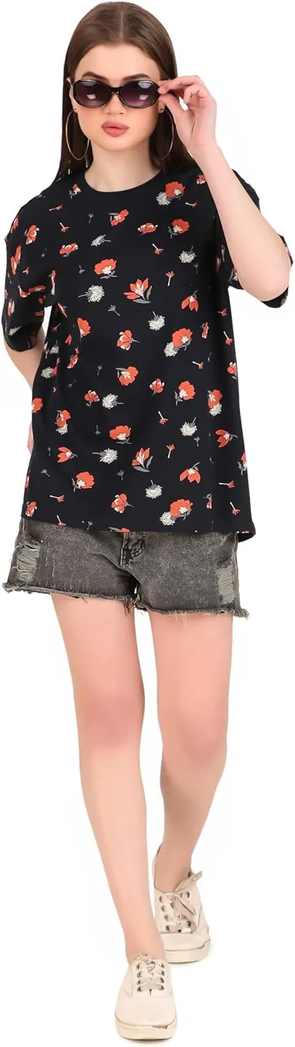 Women's Oversized Fit Soft Cotton Jersey All Over Printed Casual T-Shirts in 180 GSM Fabric