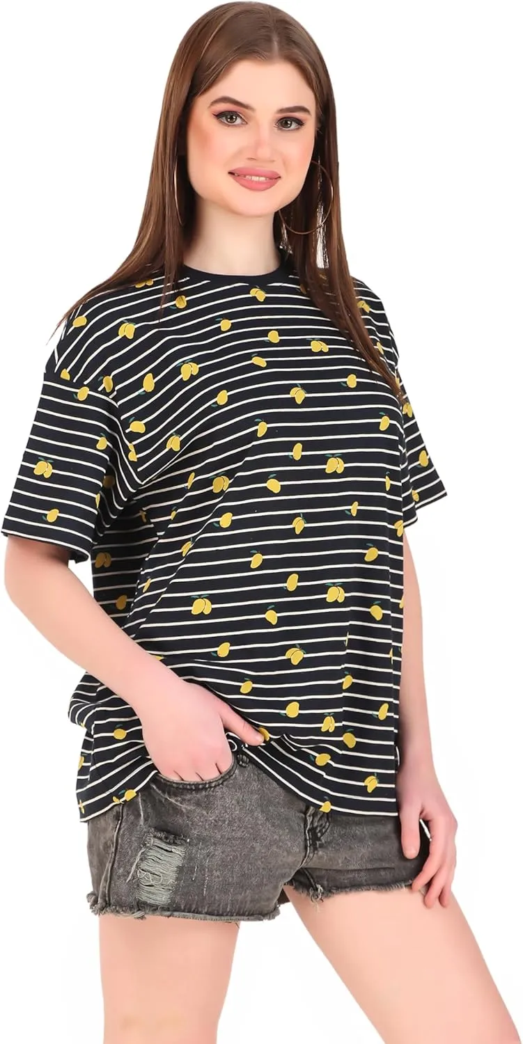 Women's Oversized Fit Soft Cotton Jersey All Over Printed Casual T-Shirts in 180 GSM Fabric