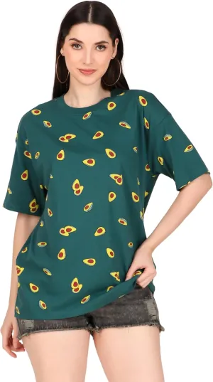 Women's Oversized Fit Soft Cotton Jersey All Over Printed Casual T-Shirts in 180 GSM Fabric