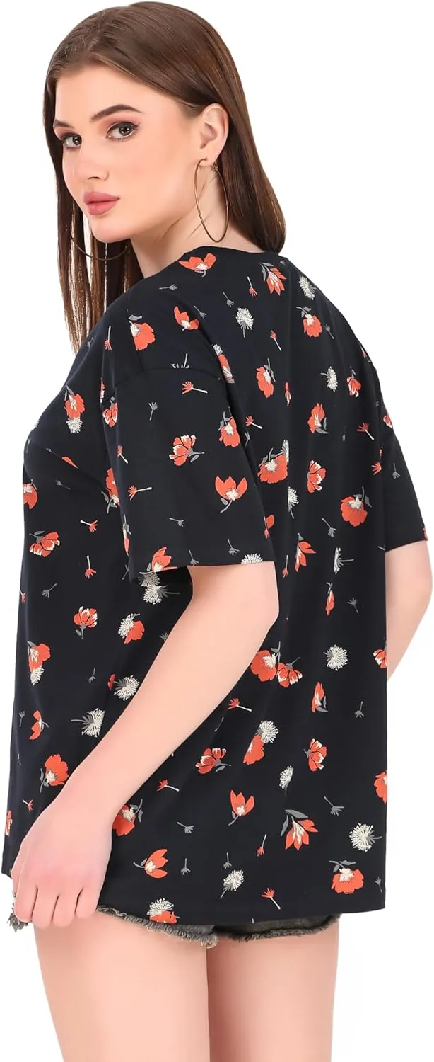 Women's Oversized Fit Soft Cotton Jersey All Over Printed Casual T-Shirts in 180 GSM Fabric