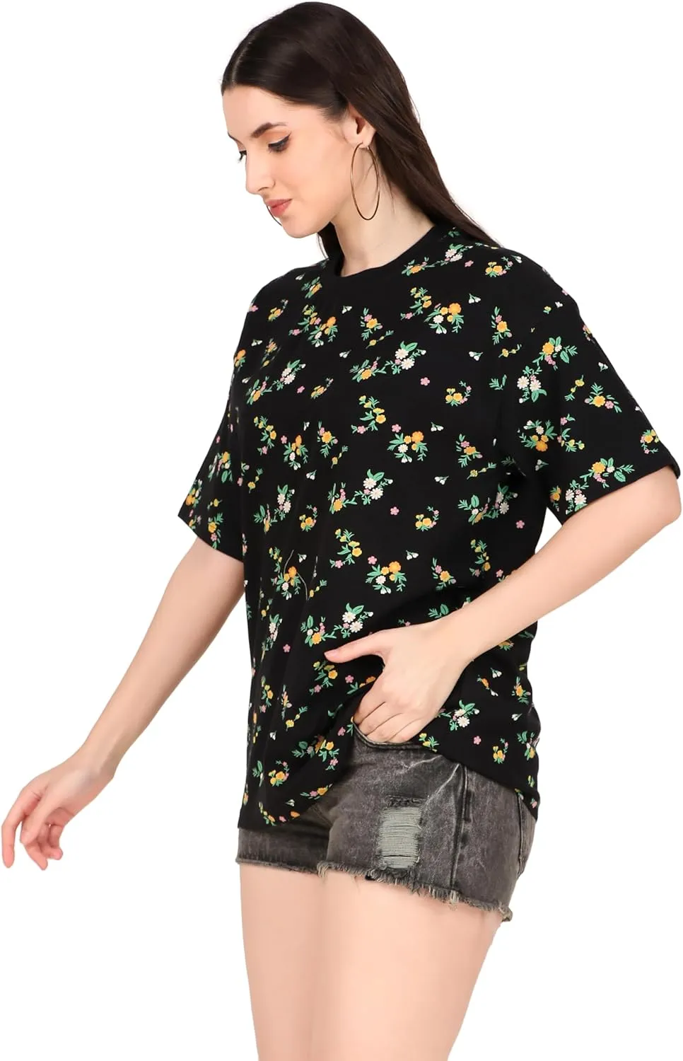 Women's Oversized Fit Soft Cotton Jersey All Over Printed Casual T-Shirts in 180 GSM Fabric