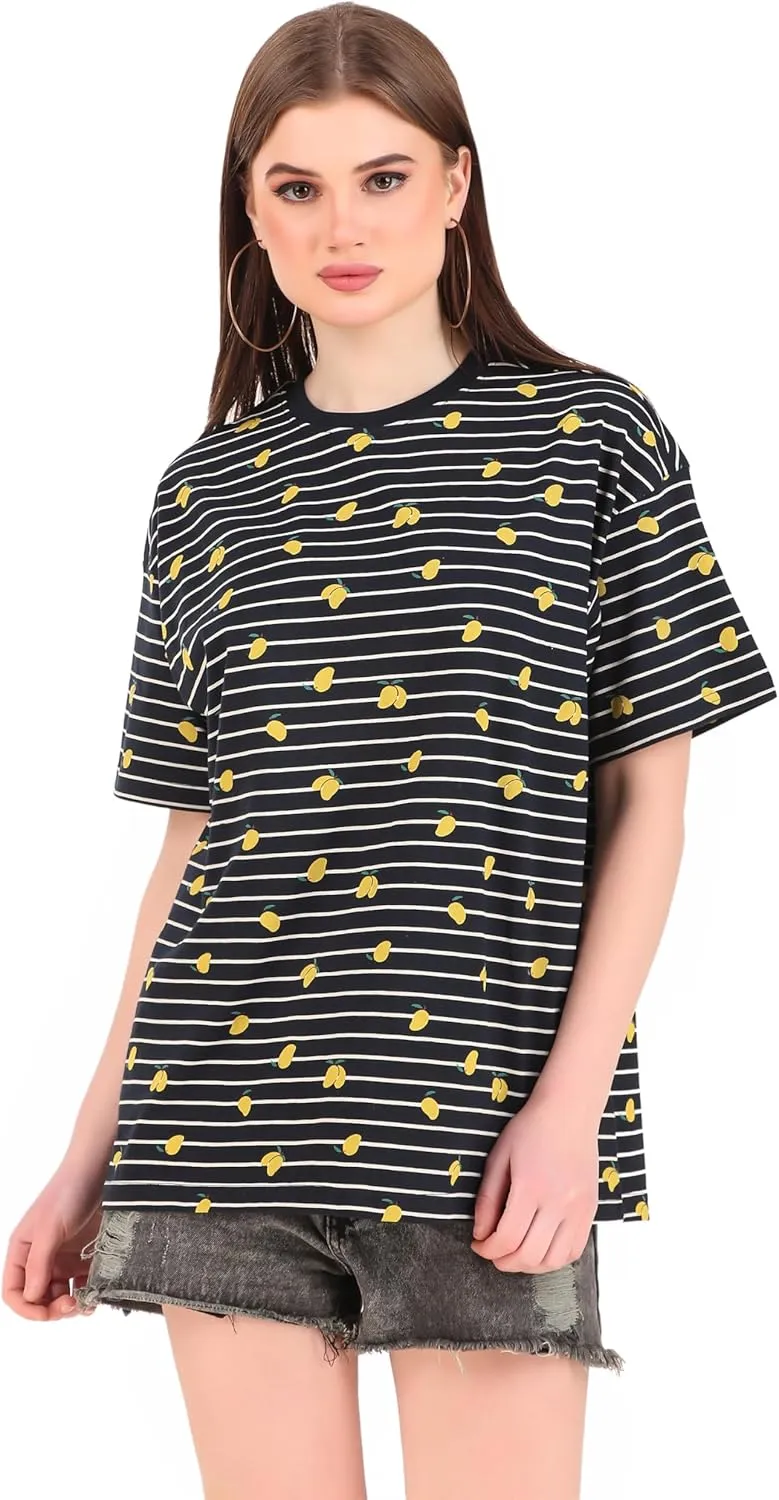 Women's Oversized Fit Soft Cotton Jersey All Over Printed Casual T-Shirts in 180 GSM Fabric