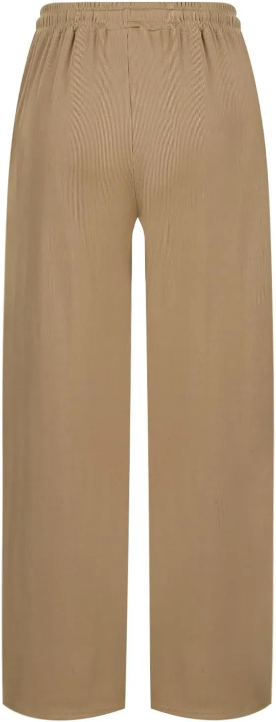 Women's Pants Comfy Corduroy Straight Wide Leg Pants Classic Elastic Waisted Loungewear Loose Plus Size Trousers