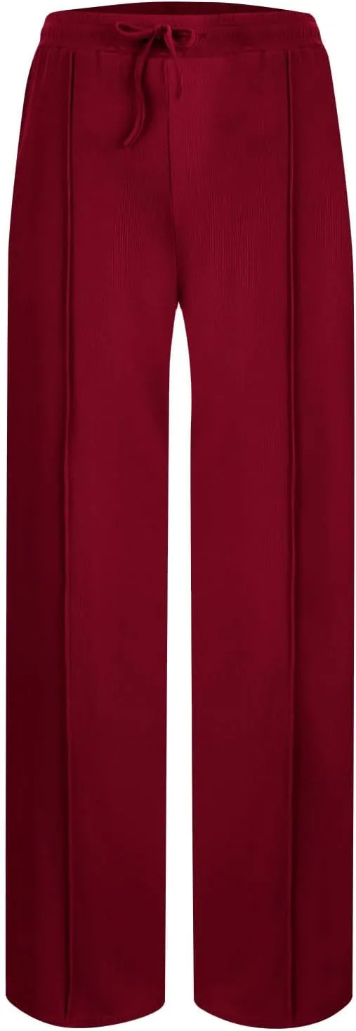 Women's Pants Comfy Corduroy Straight Wide Leg Pants Classic Elastic Waisted Loungewear Loose Plus Size Trousers