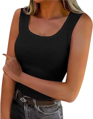 Womens Ribbed Knit Tank Tops Sleeveless U Neck Basic Slim Fit Top Fashion Summer Casual Shirt 2025 Clothes