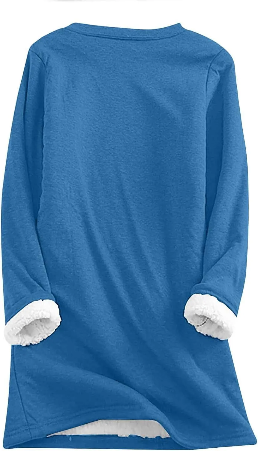 Women's Sherpa Lined Pullover Fleece Crewneck Sweatshirts Cute Winter Warm Fuzzy Sweaters Casual Loungewear