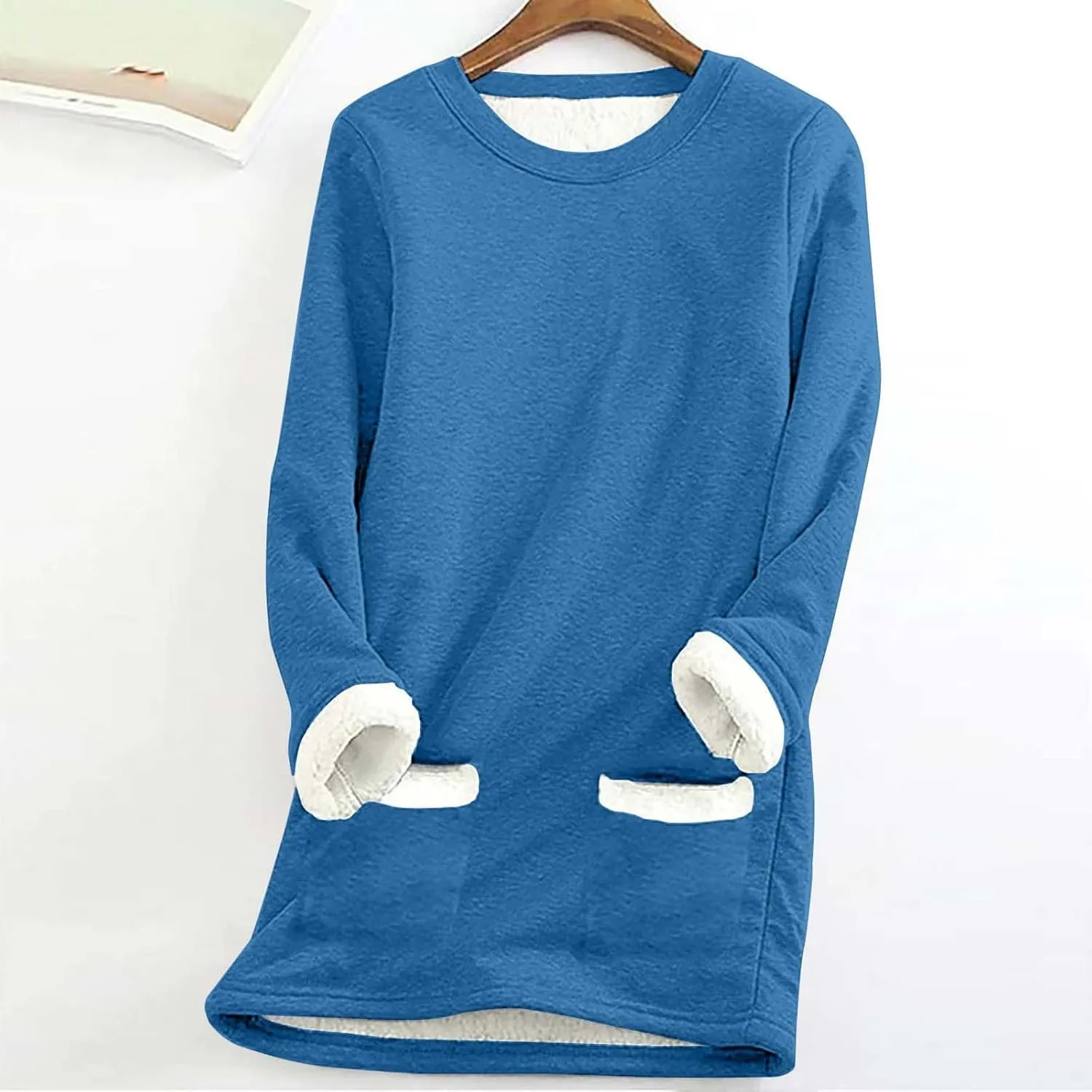 Women's Sherpa Lined Pullover Fleece Crewneck Sweatshirts Cute Winter Warm Fuzzy Sweaters Casual Loungewear