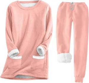 Women's Sherpa Lined Pullover Fleece Crewneck Sweatshirts Cute Winter Warm Fuzzy Sweaters Casual Loungewear